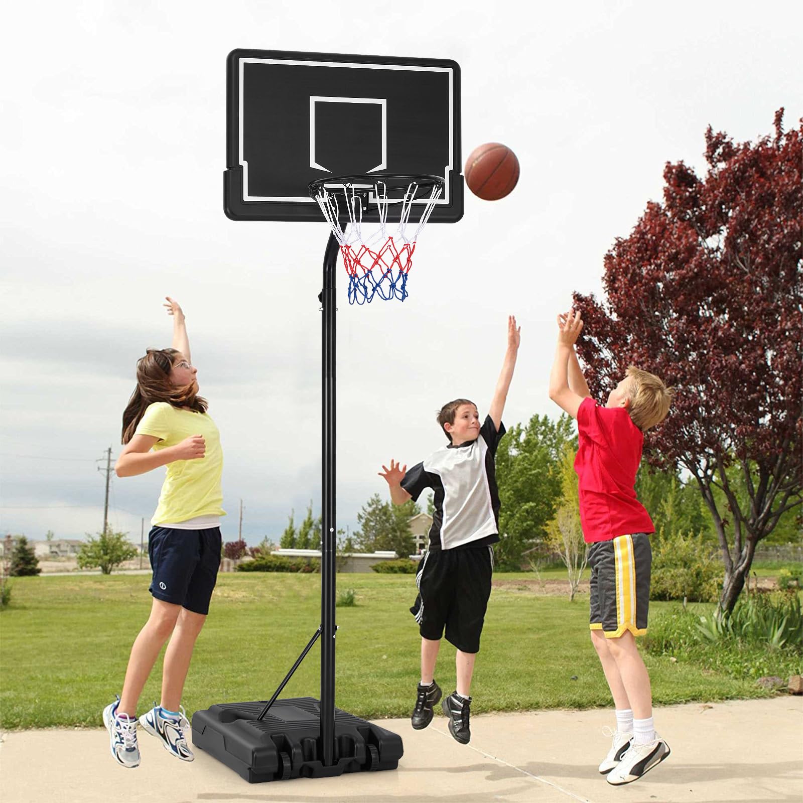 GOPLUS Panier de Basket Mobile, Hauteur Réglable (270-320CM) avec Base Remplissable, Panneau en PC Incassable, Panier de Basket Portable Intérieur/Extérieur & Système de But pour Enfants/Jeunes