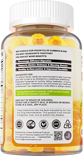 Miniatura 9 de Gomitas masticables de jengibre para náuseas, alivio del estómago, cúrcuma y ajo inodoro, quercetina, ultra absorción para apoyo digestivo,