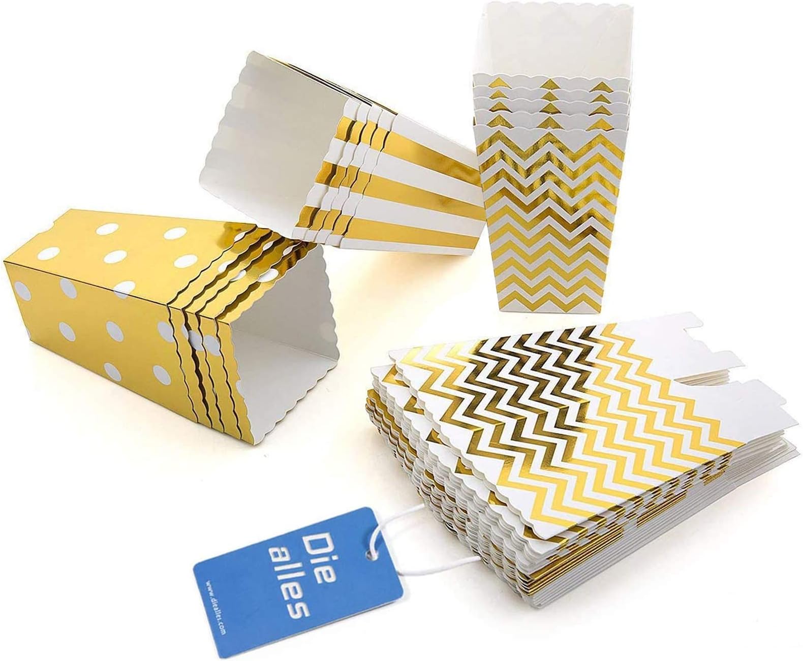 Diealles Popcorn Boxes Bags, 36PCS Popcorn Boxes Cardboard Candy Container for Party Snacks, Sweets, Popcorn and Gifts - Gold