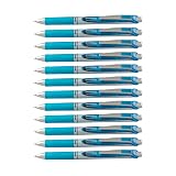 Pentel EnerGel Deluxe RTX Retractable Liquid Gel Pen, Medium Line, Metal Tip, Sky Blue Ink, Box of 12 (BL77-S) – view 1