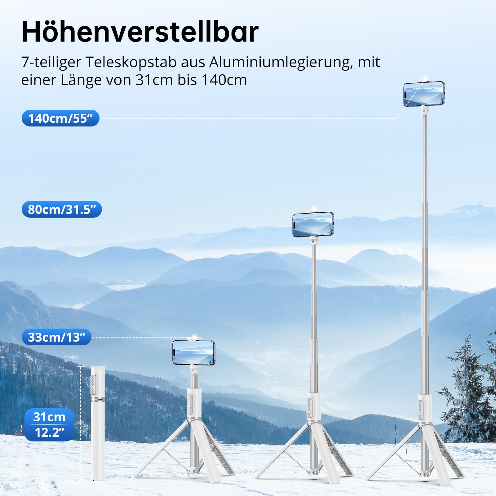 SYNCWIRE Selfie Stick Stativ 136 Cm – Ausziehbar Mit Bluetooth-Fernbedienung & 360° Drehung