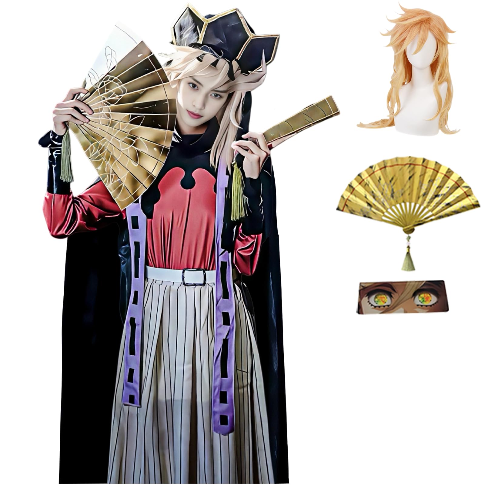 Douma Cosplay Costume Men Plus Size Kimono Uniform with Fan Full Set Comic Convention Performances Costume Halloween