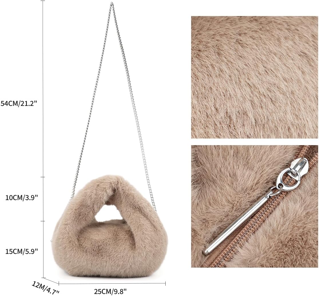 Winter Small Crossbody Bag for Women Faux Rabbit Fur Hobo Bag, Soft Plush Shoulder Handbag Furry Purse with Chain Strap - Image 7