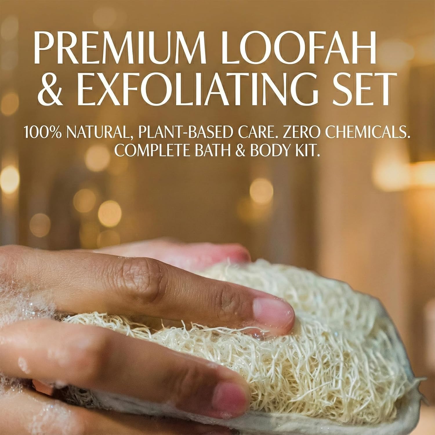 Natural Loofah Back Scrubber for Shower for Men and Women, Exfoliating Loofah Sponge with Soap Saver (1Back+1Pad+1Bag)