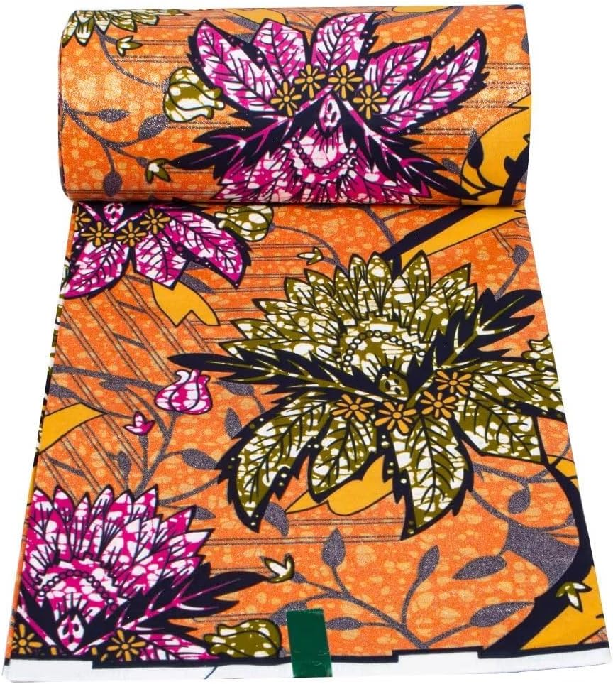African Fabric Ankara Wax Print Ethnic Kente Bronzing Gold Stamping Print Fabric 6 Yards for Sewing Dress Craft