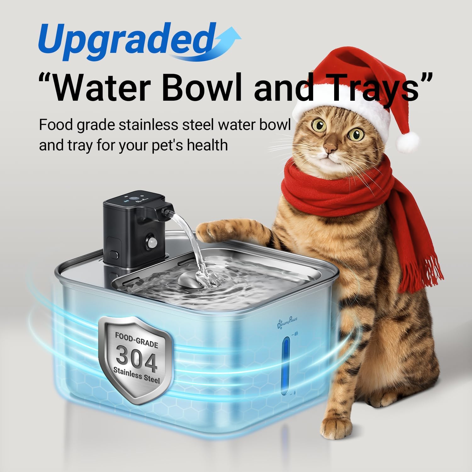 DownyPaws 84oz/2.5L Cat Water Fountain Cordless Black and 101 oz/3L Cat Water Fountain Stainless Steel