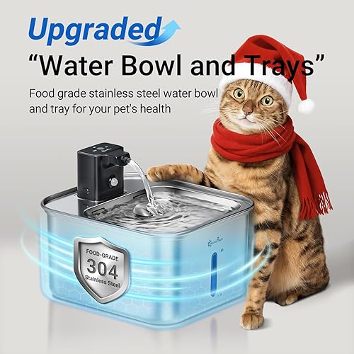 Miniatura 2 de DownyPaws Fuente de agua para gatos de acero inoxidable inalámbrica, fuente de agua inalámbrica FurSink de 101 oz3 L para gatos, fuentes para gatos