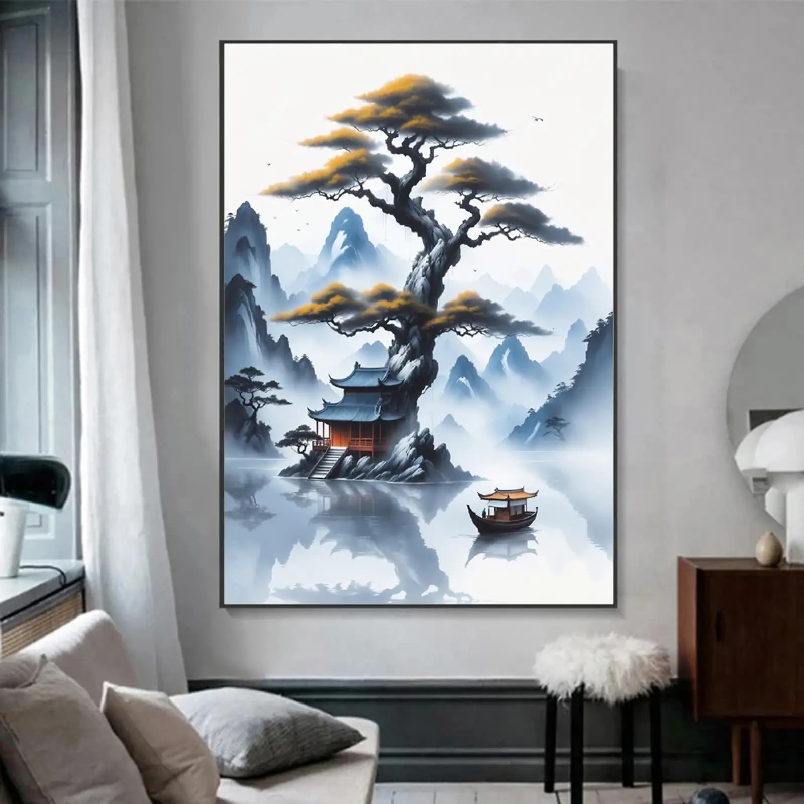 Misty Mountain Pine Lake affiche cadre salon 60x80cm