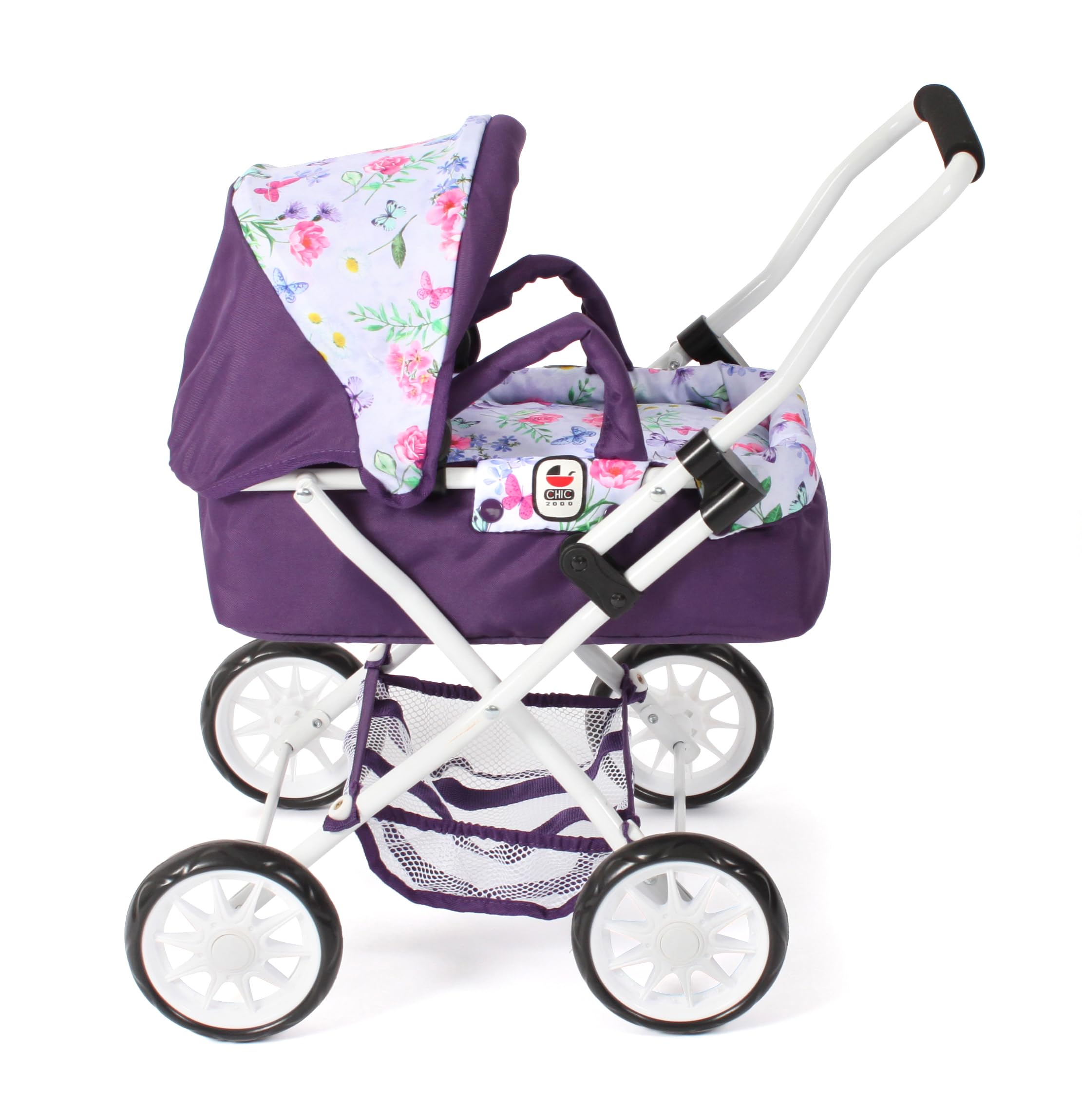 Bayer Chic 2000 - Passeggino per bambole Smarty, piccolo passeggino per bambini dai 2 anni in su, fiori, lilla