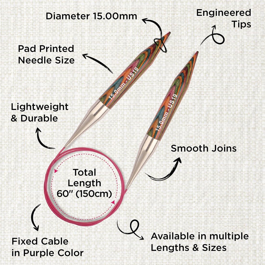 KnitPro Symfonie Fixed Circular Needles 60" (150cm) | 15.00mm