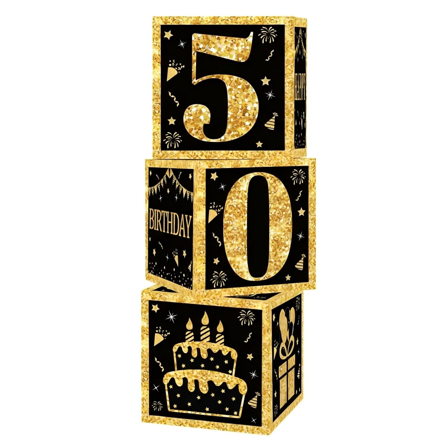 3PCS 50th Birthday Decorations Box for Men Women, Large 26cm Paperboard Keepsake Memory Gift Box Set for 50th Birthday Party Supplies, Decor & Present Wrapping