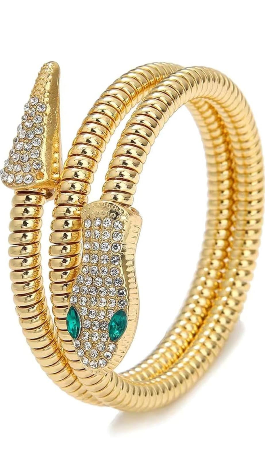 GenericGold Plated Bangle Style Green Eyes Snake with Ad Stones Bangle Bracelet Embellished with Emeralds For Women & Girls.