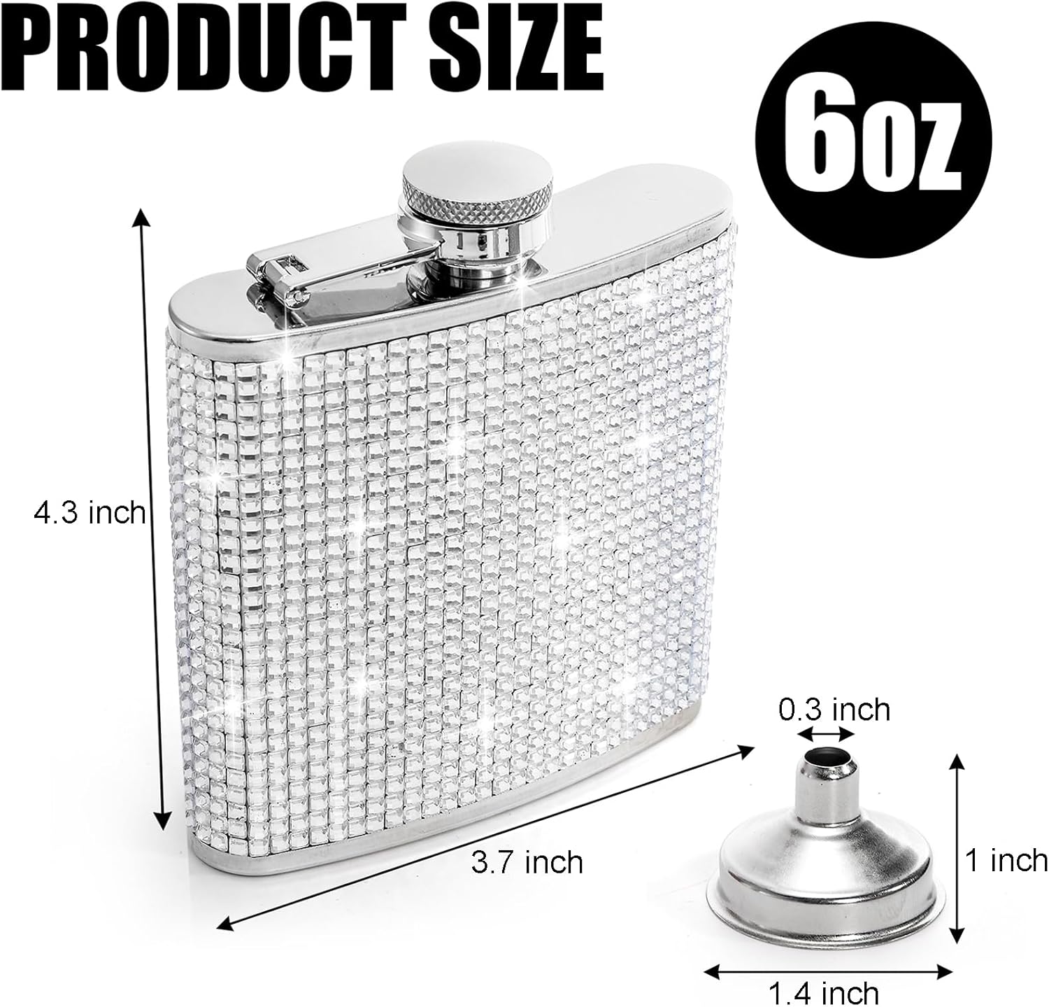 Suwimut 4 Pack Flask for Liquor for Women, 6OZ Cute Rhinestones Stainless Steel Hip Flask, Girls Glitter Bling Pocket Decorative Flasks with Funnel Set for Vodka, Whiskey, Wine, or Alcohol Drink - Image 2