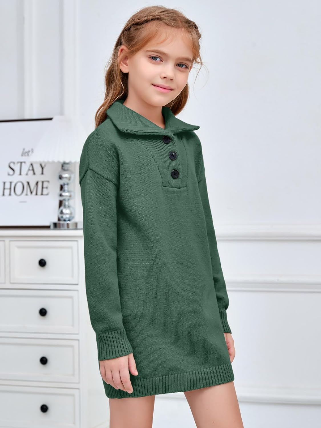 Meikulo Girls Sweater Dress Long Sleeve Knitted Button Up Dress Kids Pullover Fall Dresses 5-14 Years - Image 3