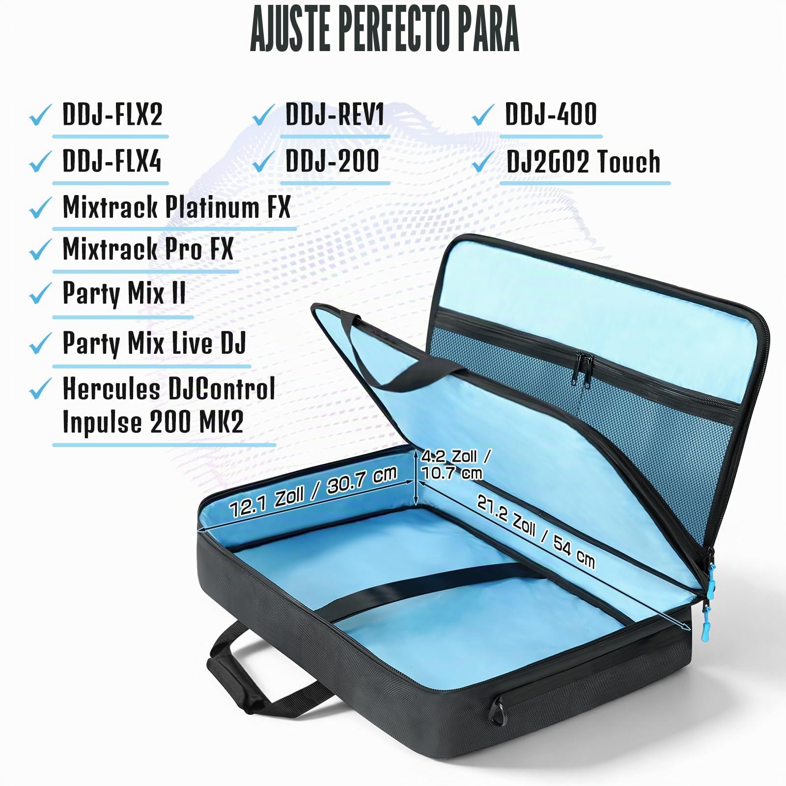 SUNDOY Bolsa de Transporte para DJ Compatible con Pioneer/Numark/Hercules, Estuche de Transporte a Prueba de Golpes con Correa para el Hombro y Compartimentos para Accesorios, Negro, 55x32x12-CM