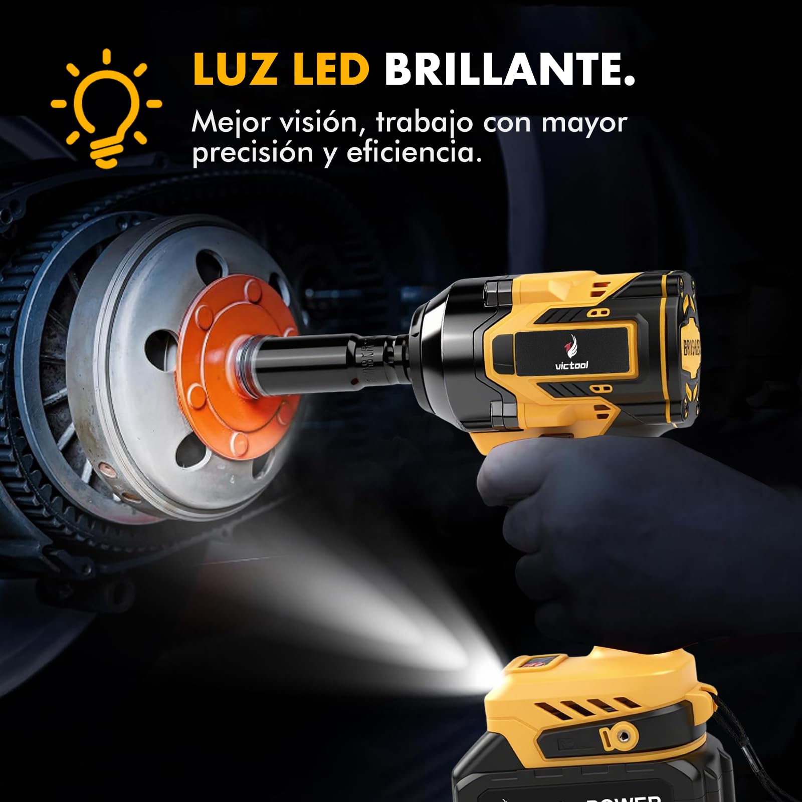 Llave de impacto inalámbrica 650 N.m, con batería de 2 x 4,0 Ah, 6 enchufes y Caja de Transporte, 5 ajustes + luz LED, 1/2" Brushless Atornillador de impacto para Coches Camiones DIY Casa