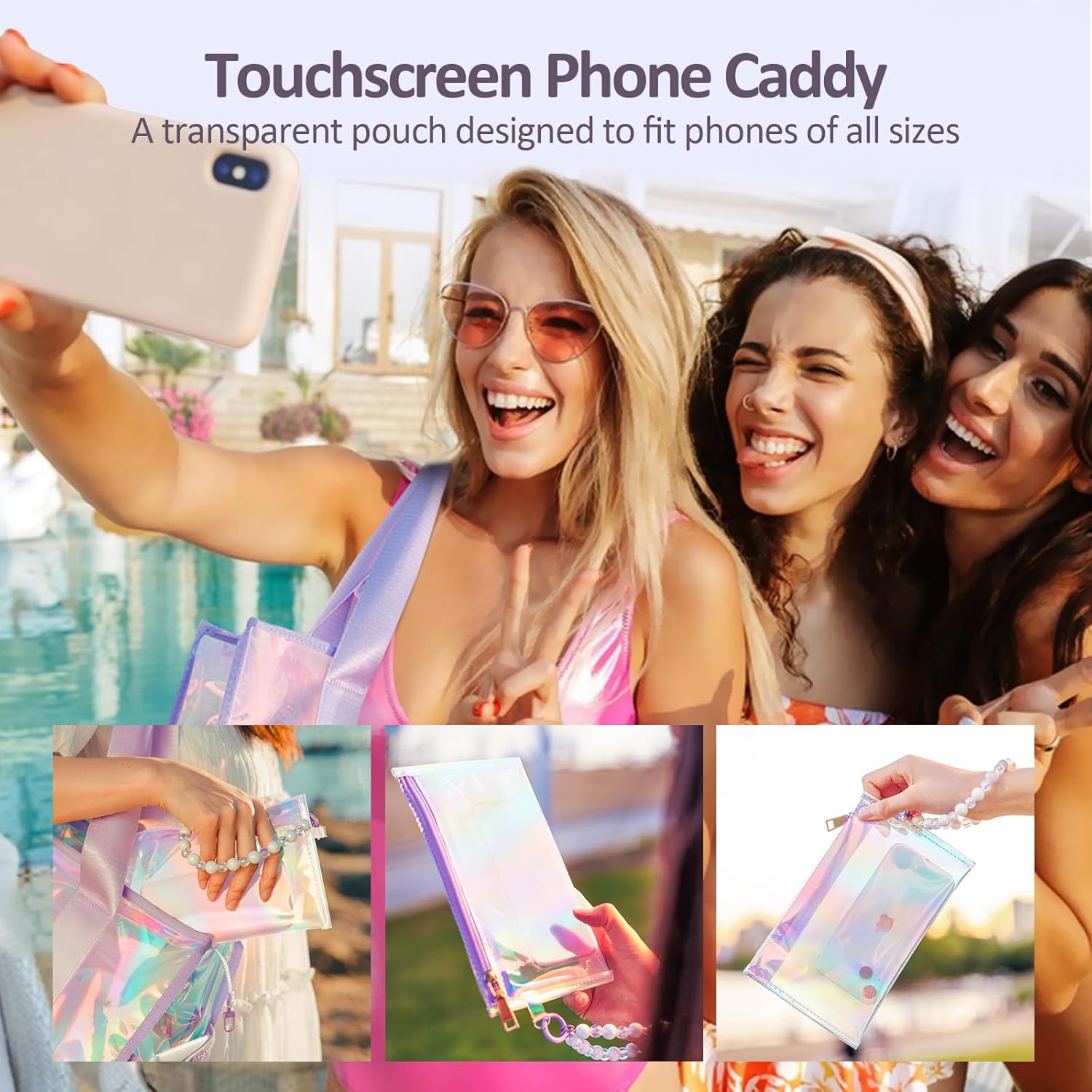 Beach Bag 26L Large Iridescent Waterproof Beach Tote Bag for Women with Zipper & Phone Pouch Sand/Tip-Proof Crossbody - Image 3