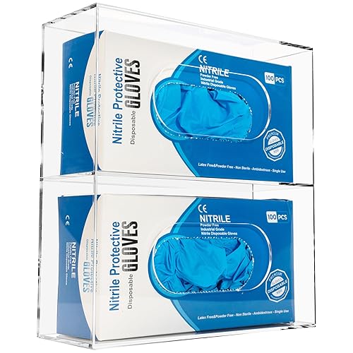 Nelspen Dispensador de guantera de acrílico de doble cara con carga transparente, organizador de almacenamiento para médicos, látex, goma, nitrilo,