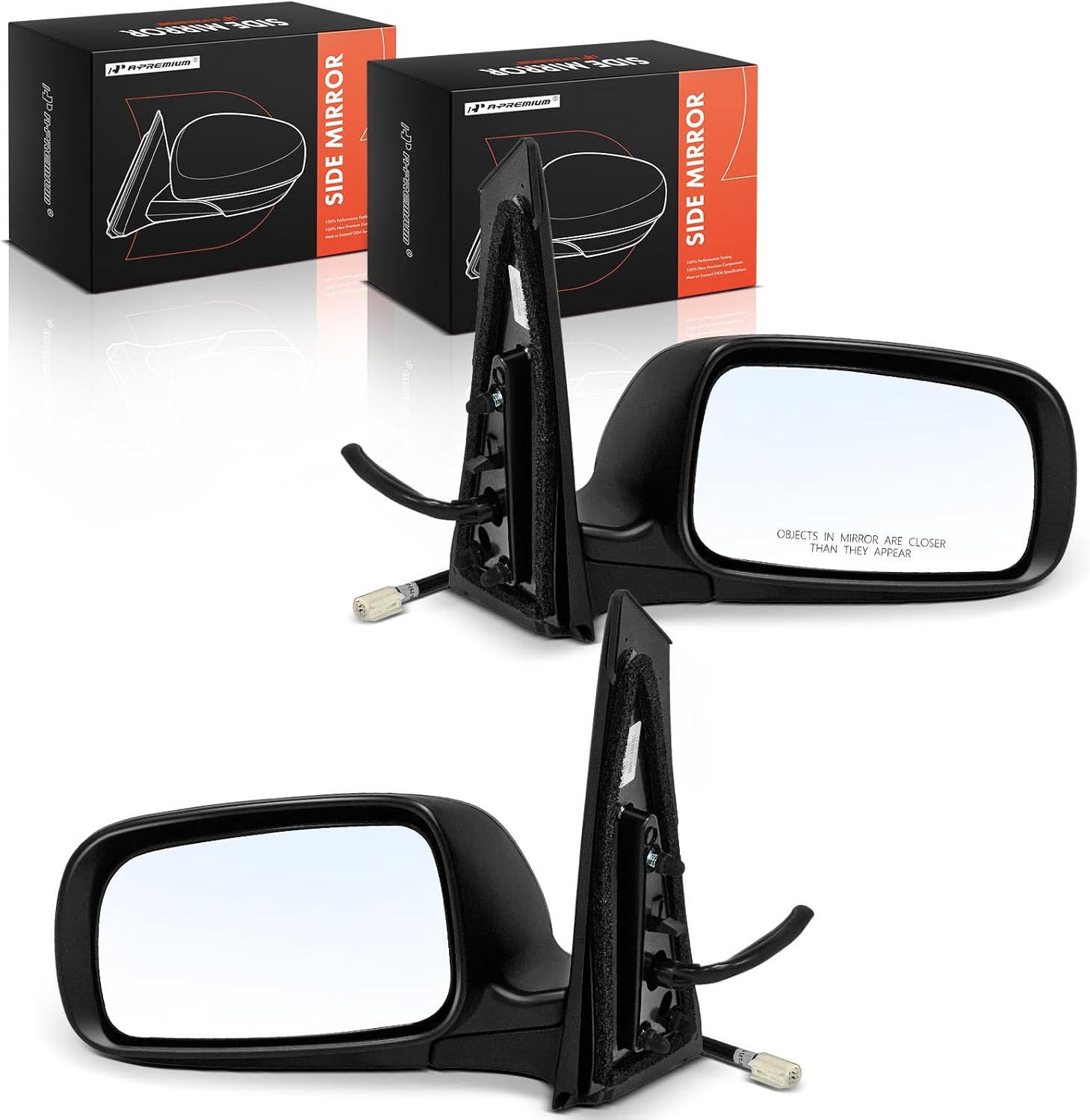 A-Premium Pair (2) Driver and Passenger Side Power Door Mirror - Compatible with Toyota Prius 2008 2009 - Non-Heated, Manual Folding, Black Outside Rear View Mirror - Replace# 8794047230