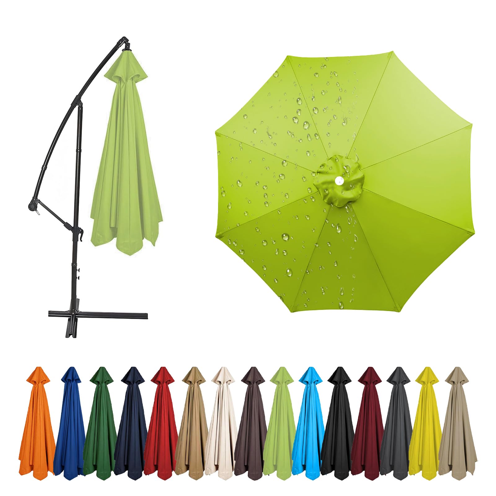 4.0/3.5/3.0/2.8/2.7/2.5/2.3/2.0m Replacement Parasol Canopy, 6/8 Ribs Garden Umbrella Replacement Parasol Cover, UV Protection For Garden Yard Parasol Accessories (Green,2.5m / 8 Ribs)