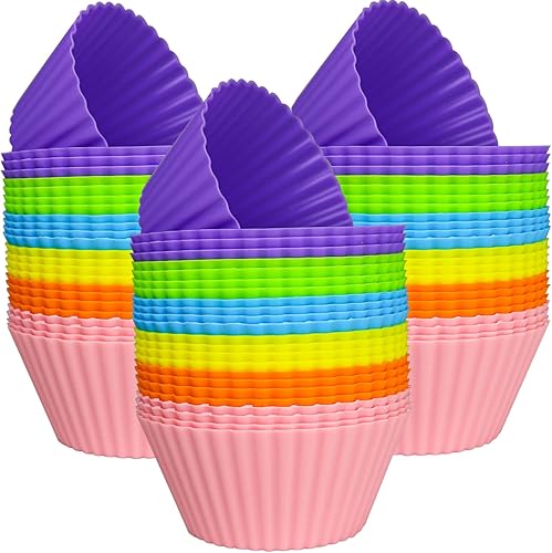 Tazas de silicona reutilizables para hornear cupcakes, 72 forros de silicona para muffins en 6 colores, forros antiadherentes para magdalenas de