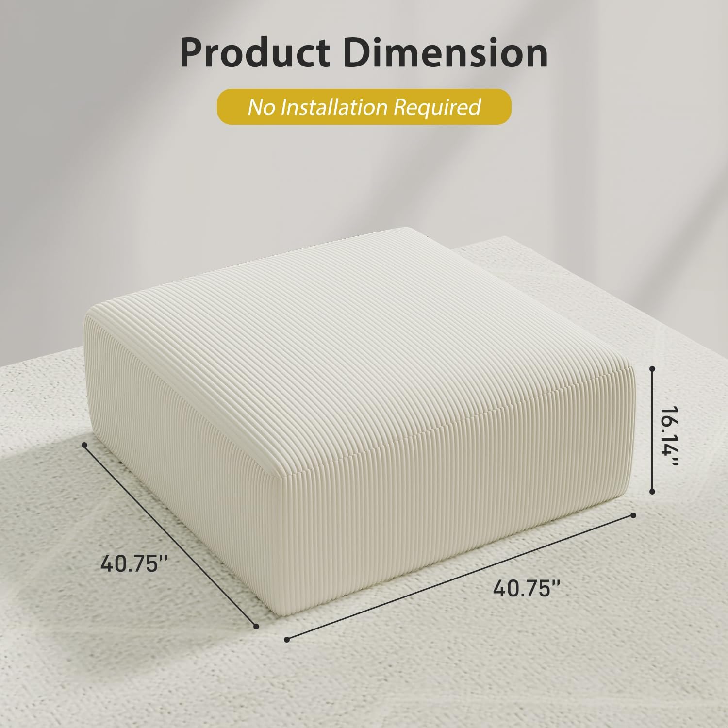 113" Boneless Cloud Sofa Accessories - 40" Square Ottoman Footstool for Sofa, Corduroy Pouf with Plush Foam Filling, Fluffy Movable Foot Rest for Living Room, Beige