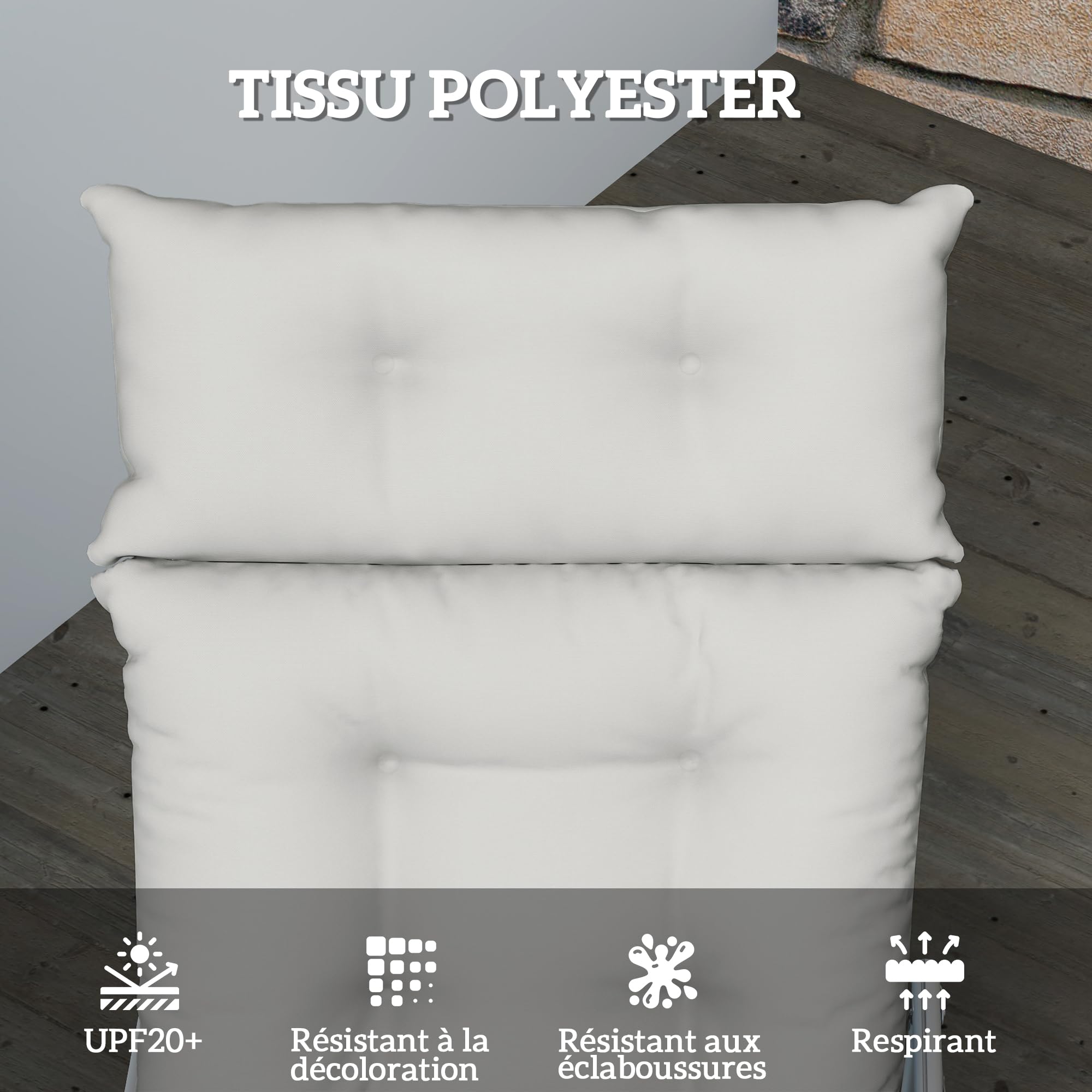 Outsunny Cojín Grueso para Tomar el Sol, cojín para Tumbona 190 x 56 x 10 cm, UPF20+, colchoneta para Tumbona con Seis Lazos, para jardín, terraza, balcón, Gris Claro | Cojín para silla larga, colchón para tumbona, con seis sujetadores, para jardín, terra