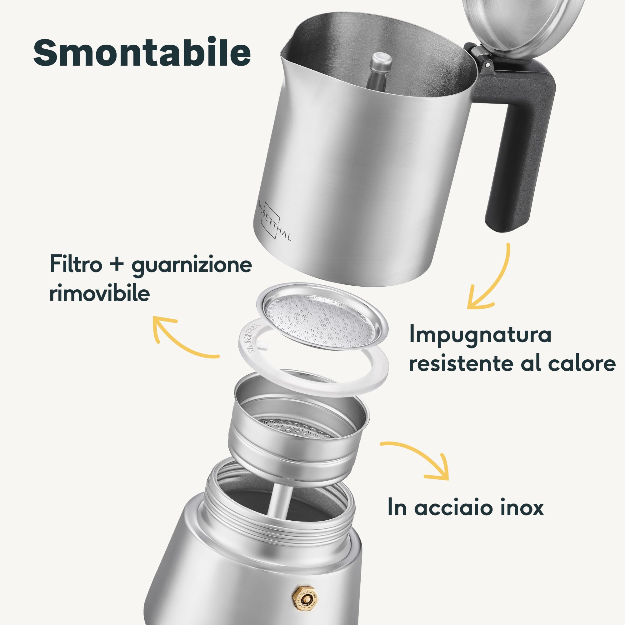 SILBERTHAL Set moka 300 ml e montalatte manuale - Moka per induzione e gas - Acciaio inox