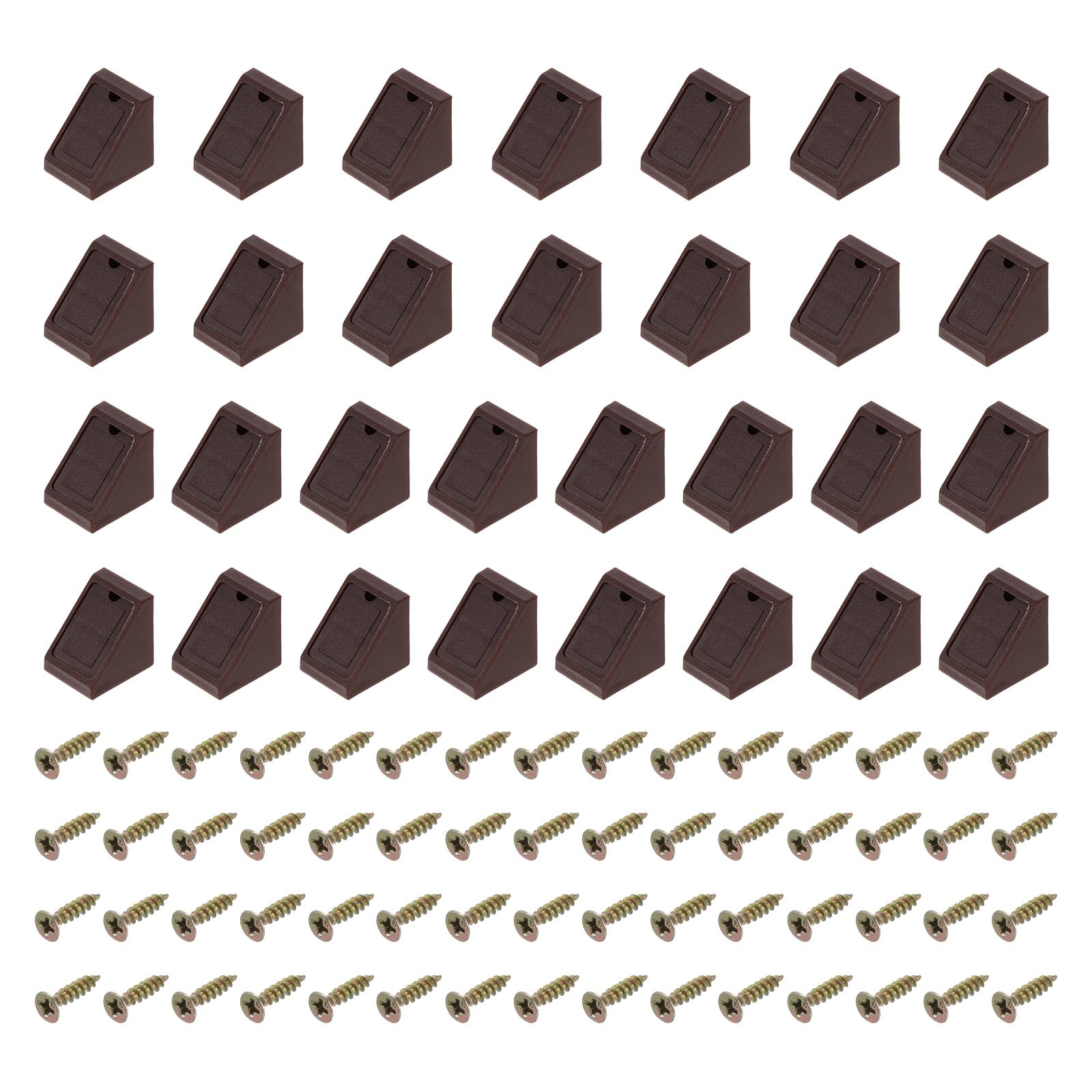 sourcing map 60 Pcs 90 Degree Plastic Corner Braces, 20x17.5x20mm Shelf Right Angle Brackets with Cap, Shelf Board Holder with Screws for Cabinets Cupboards, Dark Brown
