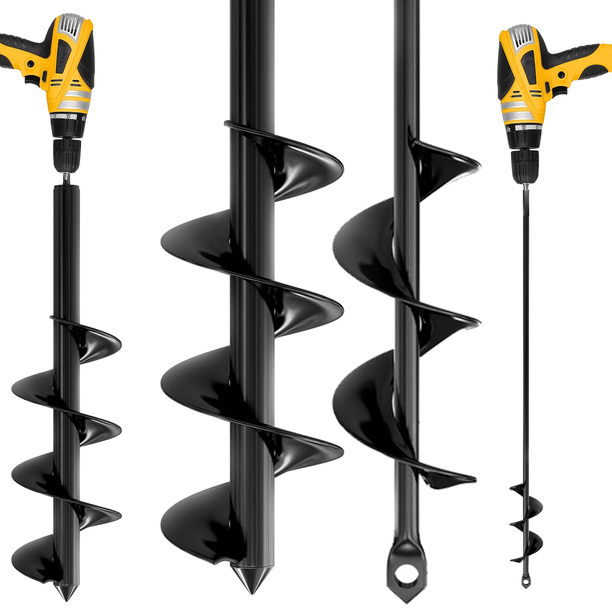 K-Brands Post Hole Digger, 2 Pack 4 x 41 cm & 9 x 41 cm Alloy Steel Garden Spiral Drill Bit, Bulb Planter & Hole Auger Drill Bit for 3/8" Hex, Planting Soil, Trees & Fence Post Auger