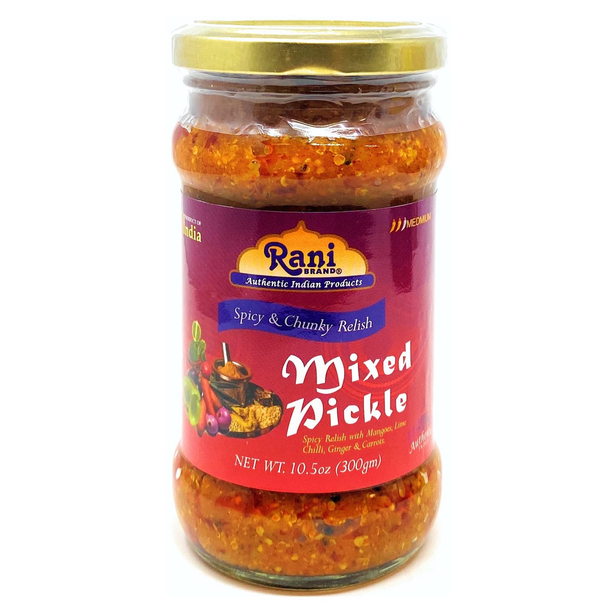 Rani Mixed Vegetable Pickle (Achar, Spicy Indian Relish) 10.5oz (300g) Glass Jar ~ Vegan | Gluten Free | NON-GMO | No Colors | Popular Indian Condiment, Indian Origin