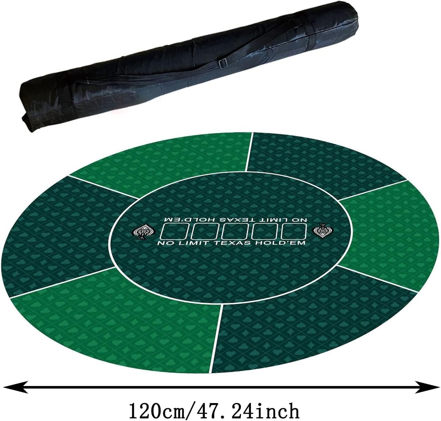Pokermatte - Faltbare Tischmatte for Kartenspiele, tragbare runde Pokertischmatte, rutschfestes professionelles Texas Hold'em-Tischlayout, mit Faltbarer Tragetasche(Grün,120cm/47inch)