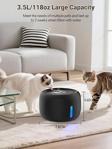 Miniatura 2 de SIBAYS Fuente de agua para gatos, fuente de agua para mascotas de gran capacidad de 3.5L118 onzas, dispensador automático silencioso de agua para