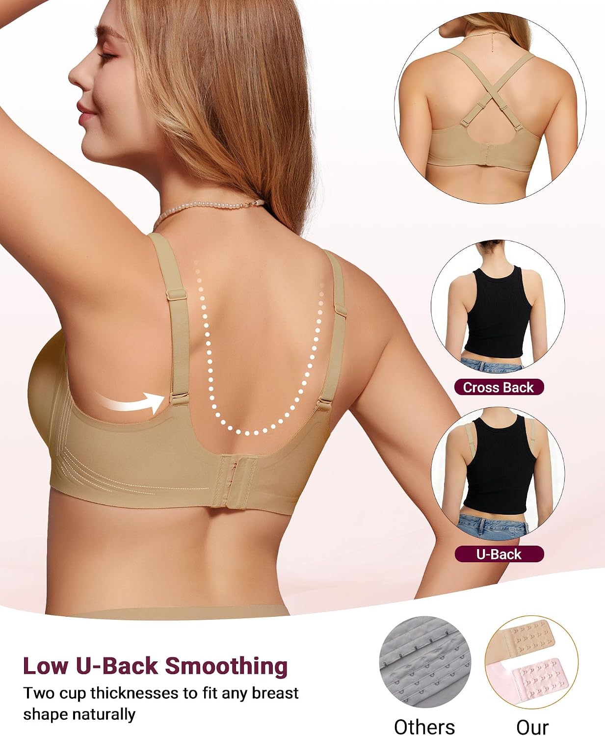 As Fairy Wireless Bras for Women Full Coverage Seamless Scalloped Push Up No Underwire Everyday Bra with Air Holes