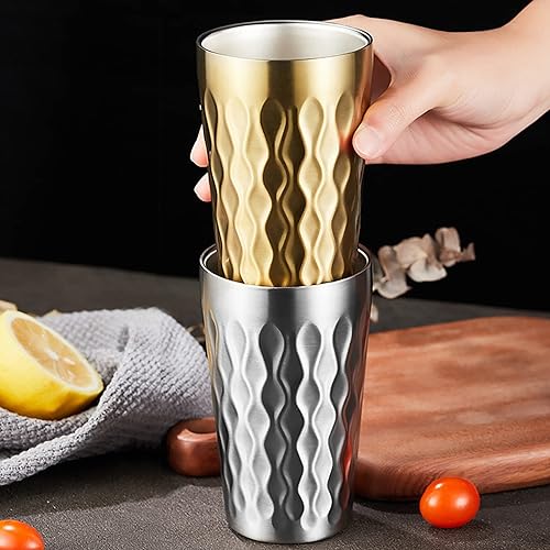 Miniatura 4 de 4 tazas de plata de acero inoxidable (15 onzas, 12 onzas, 10 onzas, 6 onzas), tazas de té helado espesas, tazas de cerveza de doble pared, tazas de