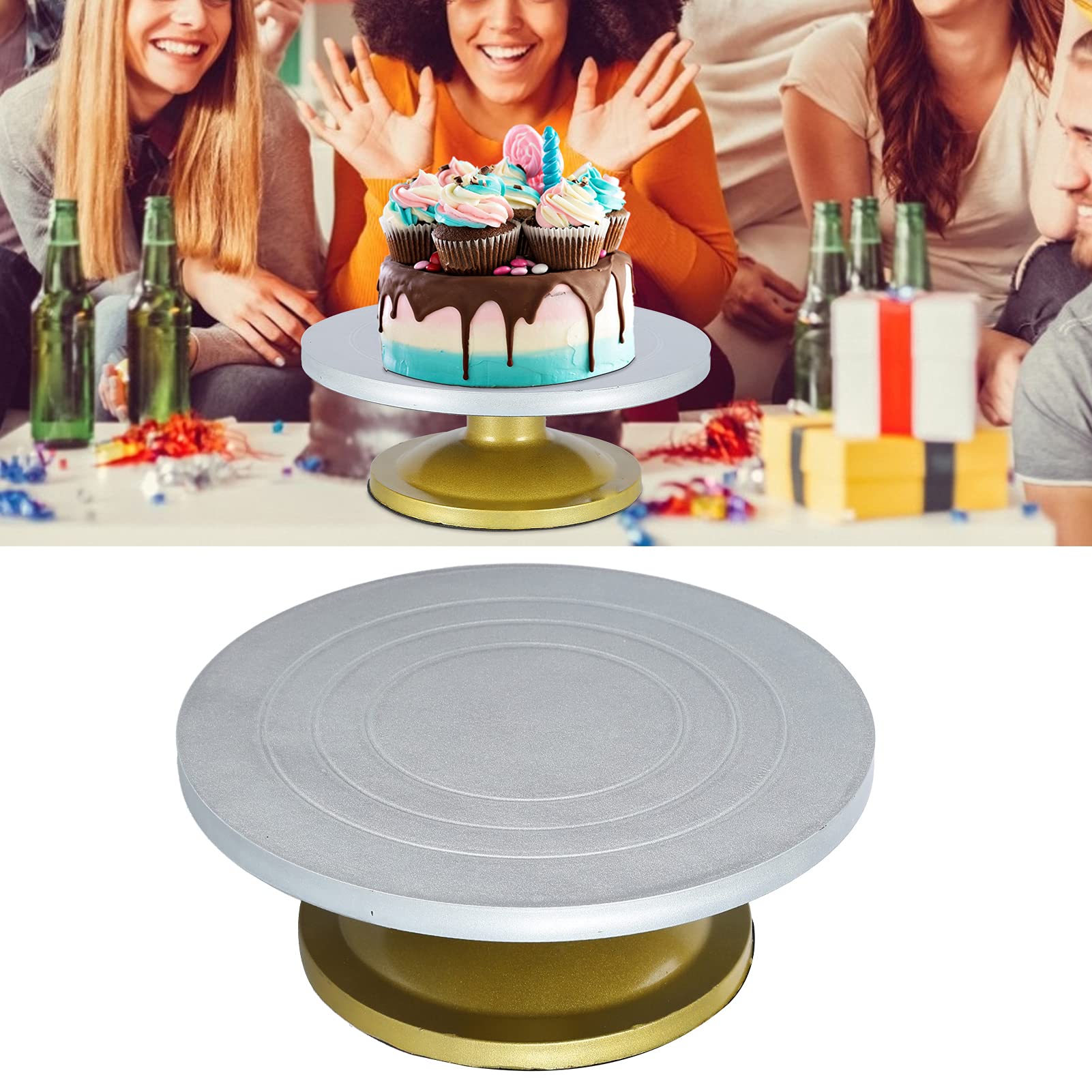 Acouto Plato Giratorio de Acero y Plástico Grueso para Decoración de Tartas, Giratorio de 360°, para el Hogar, Tienda de Postres, Fácilmente Todo lo que Necesitas para o [lados de 360°, la Rotación
