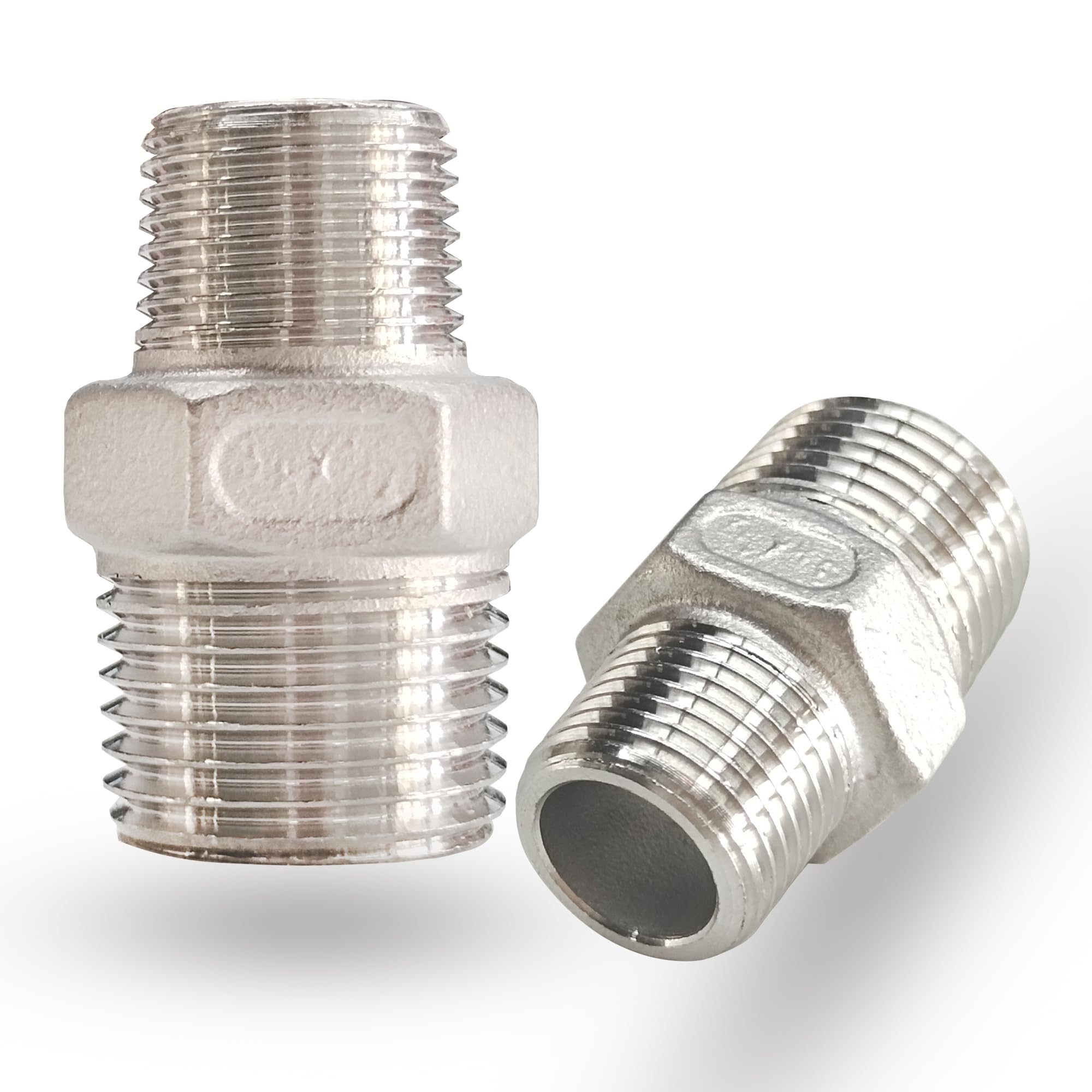Photo 1 of 1/2" x 3/8" NPT Male Threaded Hex Nipple Reducer, 304 Stainless Steel Reducing Nipple Pipe Fitting Adapter, 2000psi Reducer Connector
