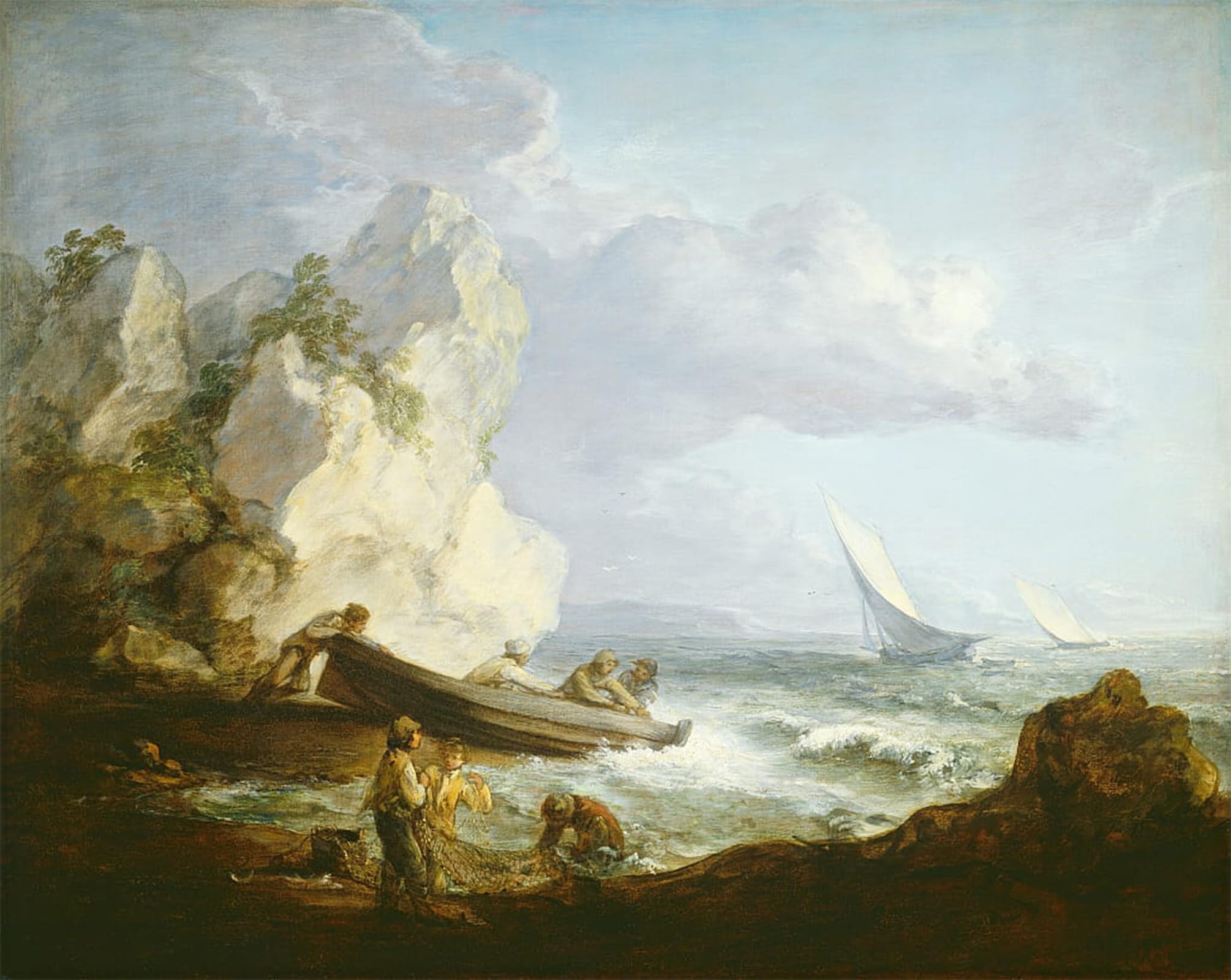 SERENDIPITP Retro Picture Poster Wall Art Pictures Painting Seashore with Fishermen by Gainsborough Wall Art Canvas Print for Wall Decor 60x90cm