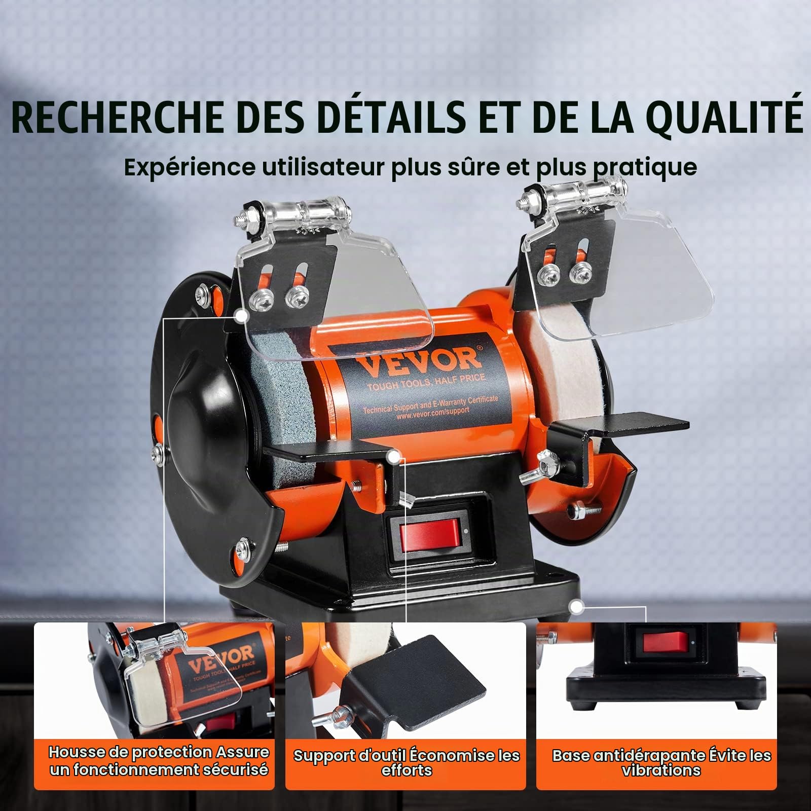 VEVOR Touret à Meuler 50 W Moteur sans Balais Polisseuse d’Établi 2980 tr/min avec 3 Meules 100+ Accessoires Machine de Polissage Fin et Grossier Meulage Élimination de la Rouille des Métaux Bijoux | Pour métal/bijoux/bois/jade/plastique/argent DIY, avec