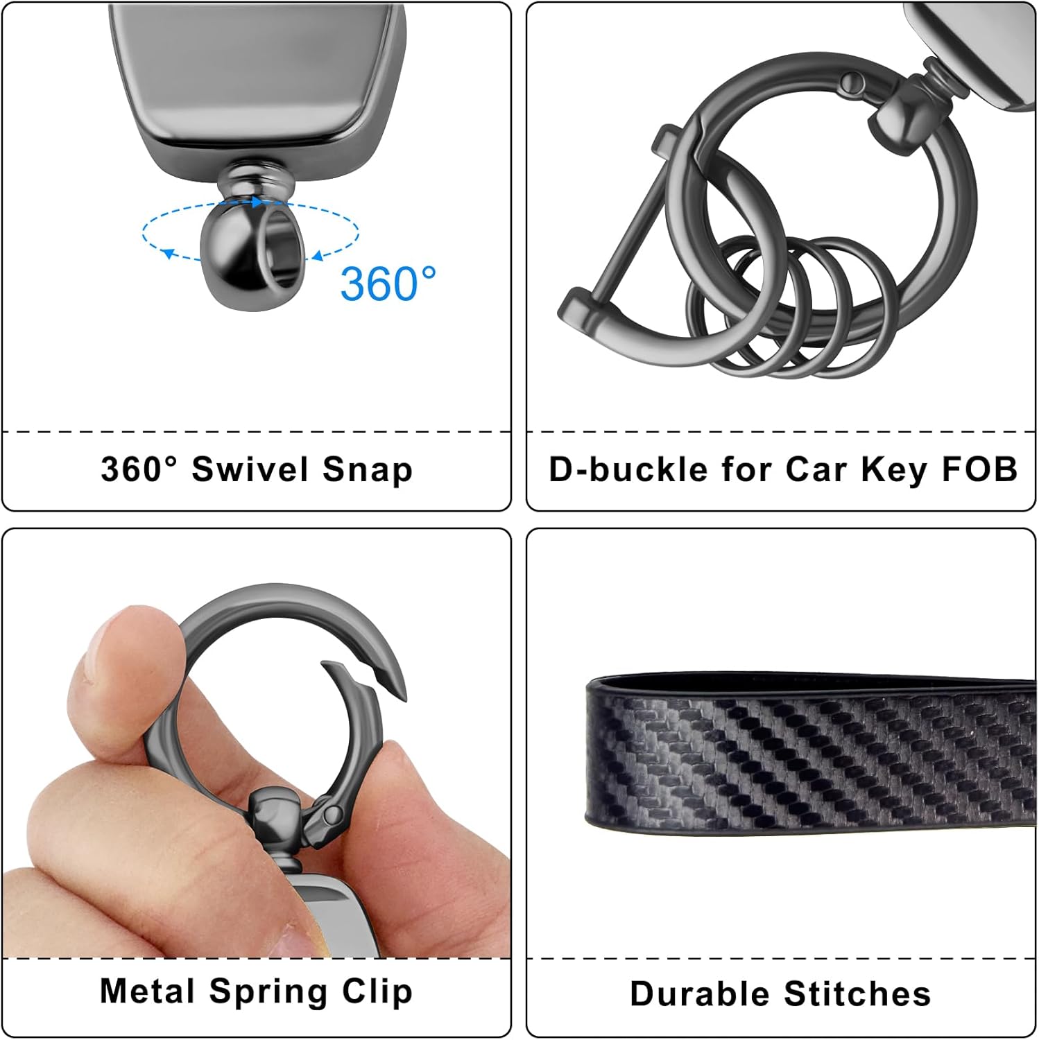 Leather Car Keychain,Carabiner Clip Key Fob Keychain for Home Car Keys Women Men - Image 2