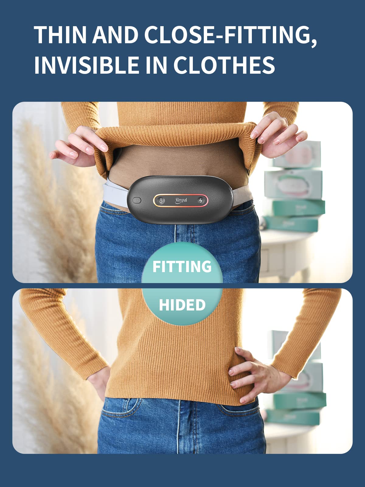 Slimpal Ceinture Menstruelle Chauffante Ceinture Regles Douloureuses Electrique Coussin Chauffant de 3 Niveaux Température 3 Modes de Massage Noir