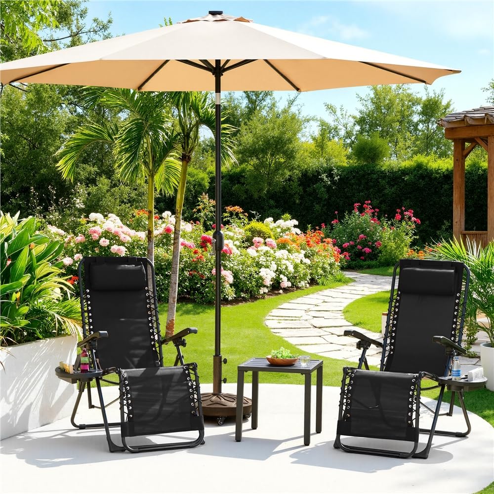 Yaheetech Sedie a Sdraio Pieghevoli a Gravità Zero con Vassoio Rimovibile Poltrona Relax per Piscina Giardino Esterno Spiaggia Nero
