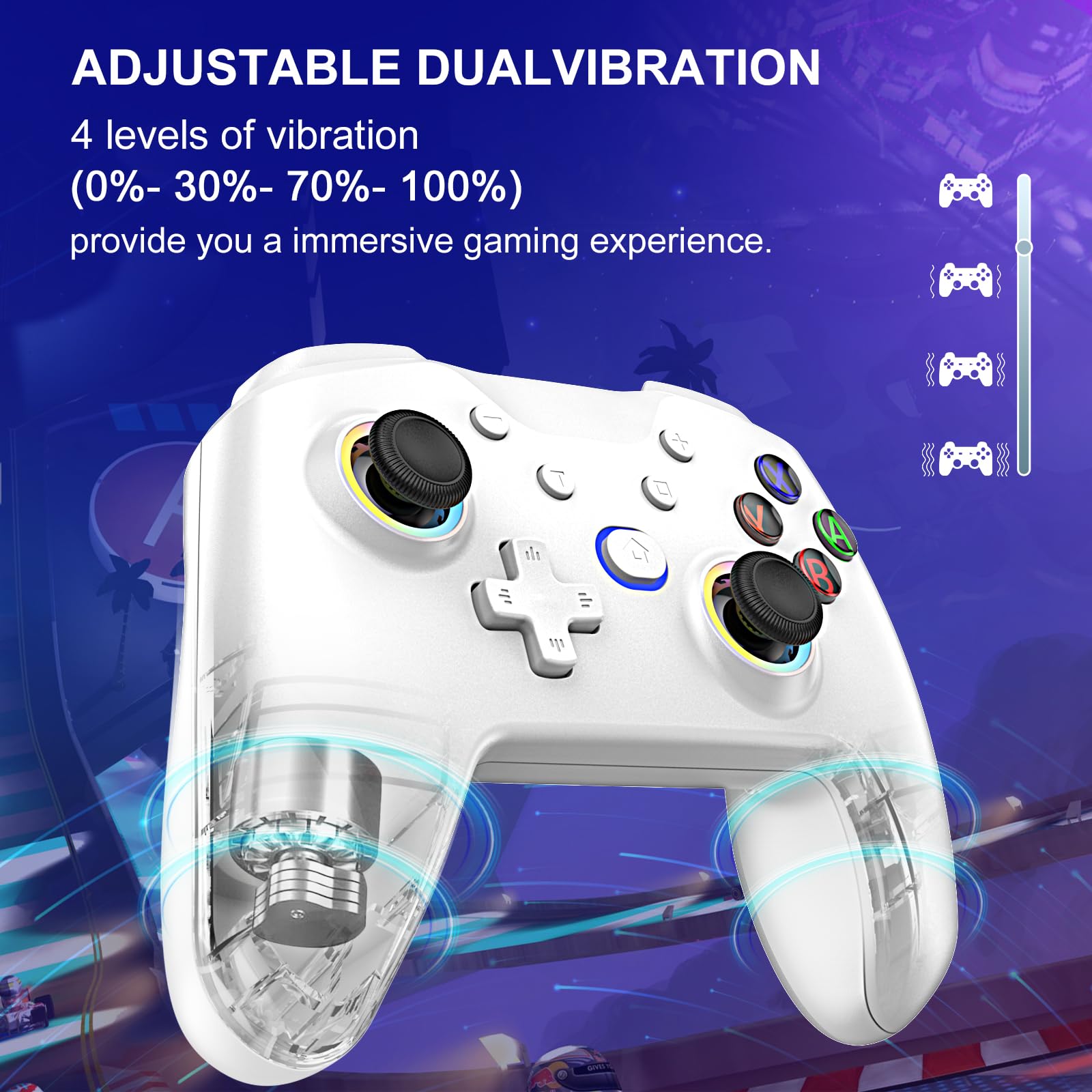 Diswoe Manette pour Switch/Switch Lite/OLED/PC, Pro Controller pour Switch, Manette pour Switch sans fil avec 7 couleurs LED RVB Fonction réveil Turbo, Gyro Axis, réglable, vibration, capture d'écran
