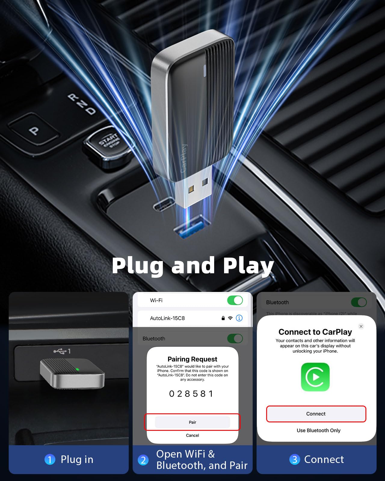 MoKo Wireless CarPlay Adapter for Apple iPhone (2025 Upgraded), Mini Car Play Adapter for iOS 10+ & Cars with Apple CarPlay, Wired Car Play to Wireless, Fast Response Stable Control No Delay