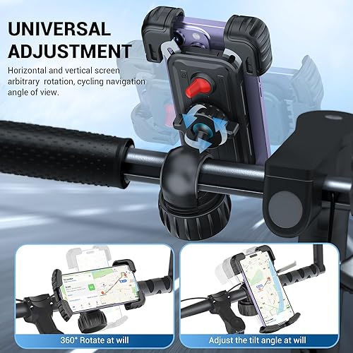 Miniatura 5 de Soporte para teléfono celular de bicicleta, ajustable en 360 grados, montaje rápido, soporte para manillar de bicicleta para iPhone 16, 15, 14 Pro
