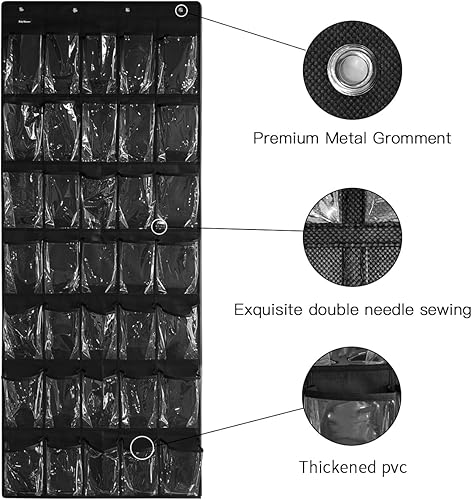 Miniatura 4 de TidyMaster Clear Crystal - Paquete de 2 organizadores de zapatos colgantes grandes de 35 bolsillos para colgar sobre la puerta, zapatero para puerta