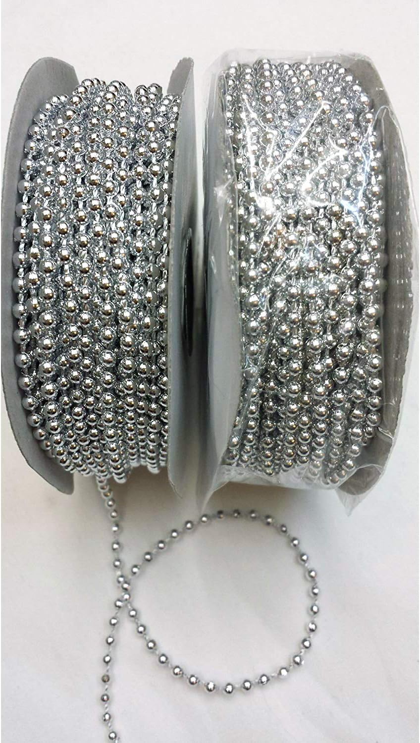 3mm Faux Pearl Plastic Beads on a String Craft Roll - Silver, Total 2 Rolls