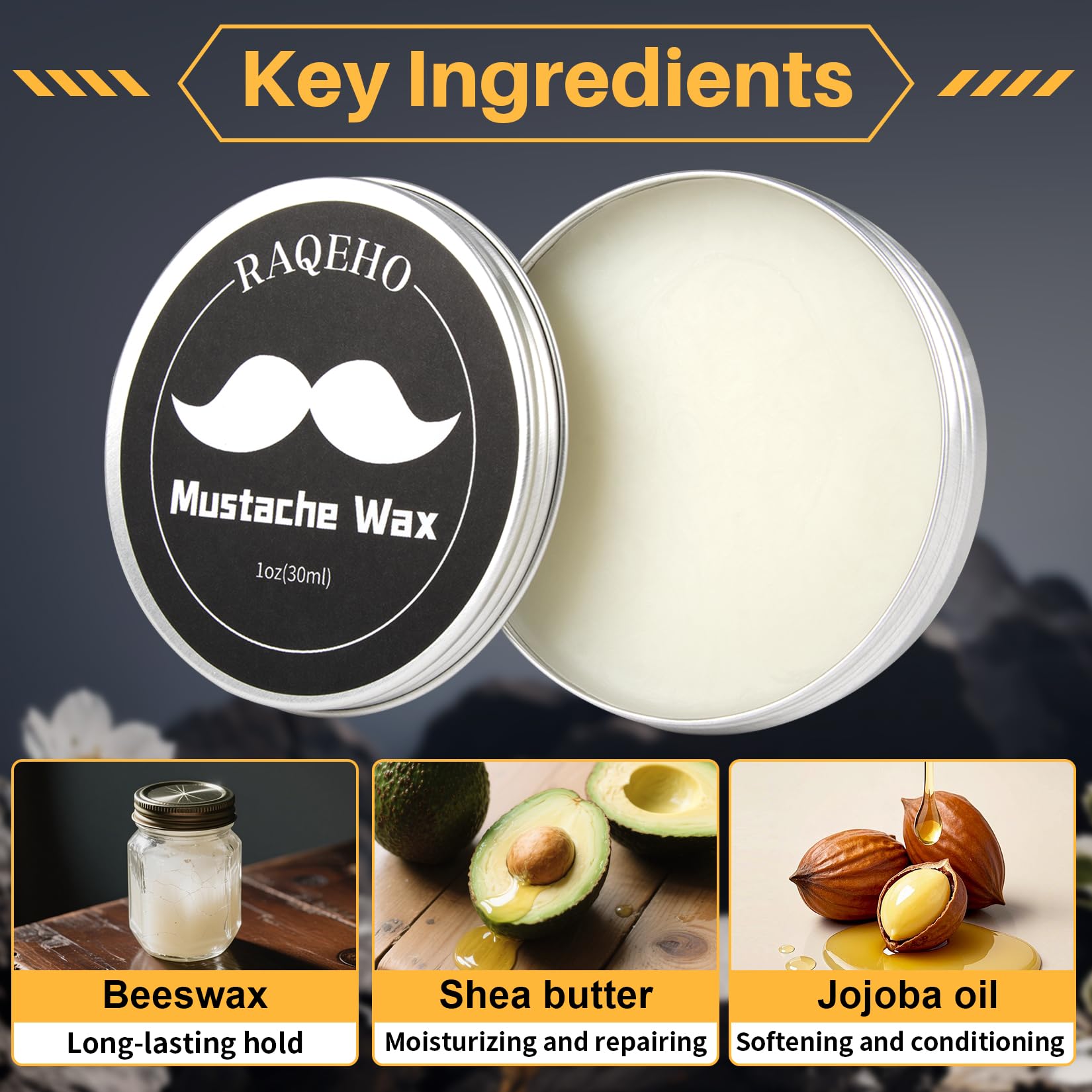 1oz Mustache Wax For Men - Unscented Strong Hold Moustache Beard Wax Styling Paste Thickener Grooming Balm Cera Para Barba De Hombre Moisturizer Men'S Beard &Mustache Care Product With Shea Oil