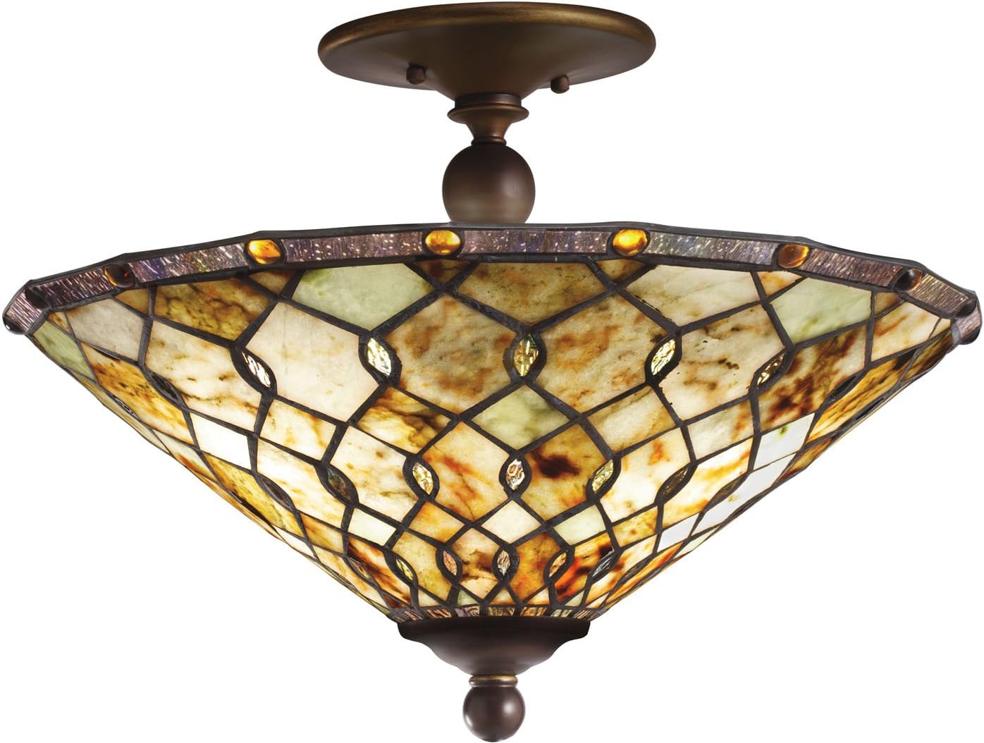 🔥 Crazy Deals Kichler 65372 Woodbury 3-Light Semi Flush, Oiled Bronze Finish with Tiffany Art Glass Shade