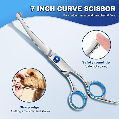 Miniatura 5 de Tijeras profesionales 5 en 1 para el aseo de perros, juego de acero inoxidable 4CR, tijeras de aseo para perros con punta redonda de seguridad,